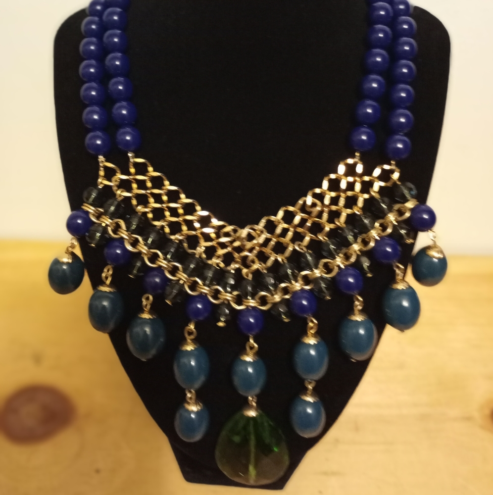 Royal Blue Tribal Statement Necklace